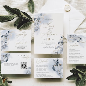 LANA - Dusty Blue Wedding Invitation Template, Wedding Invitation, Printable Wedding Invitation Suite, Wedding Invitation Dusty Floral Set