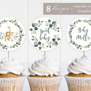 Safari Baby Shower Cupcake Toppers: Greenery Jungle Theme (Digital Download)