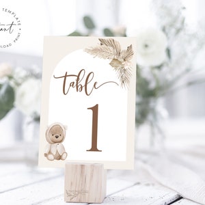 Boho Bear Baby Shower Table Number Template (Digital Download)