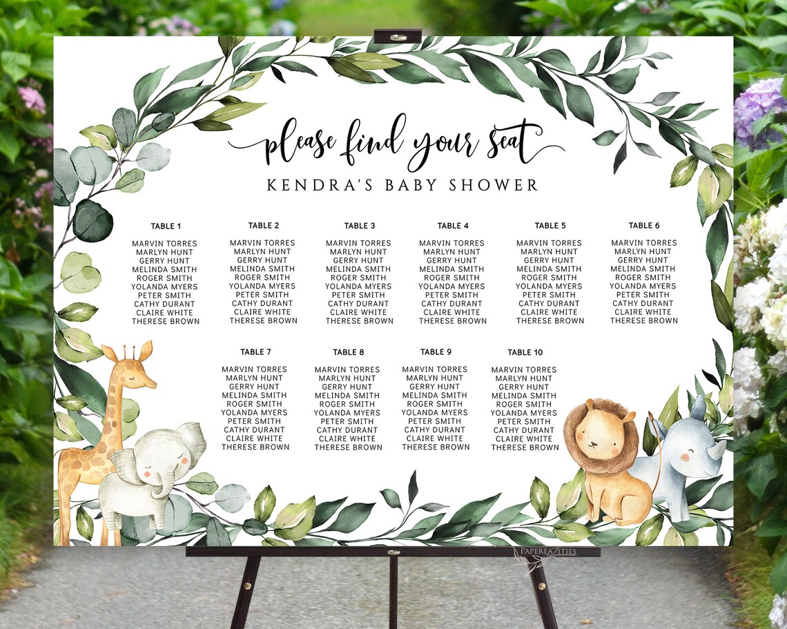 SAFARI Baby Shower Seating Chart Template Greenery Safari Etsy