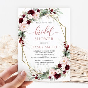 Blush Floral Bridal Shower Invitation Template (Digital Download)