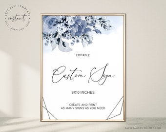 Dusty Blue Floral Wedding Sign Template: Editable Custom Sign (Digital Download)