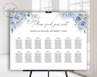 Dusty Blue Floral Wedding Seating Chart Template (Digital Download)