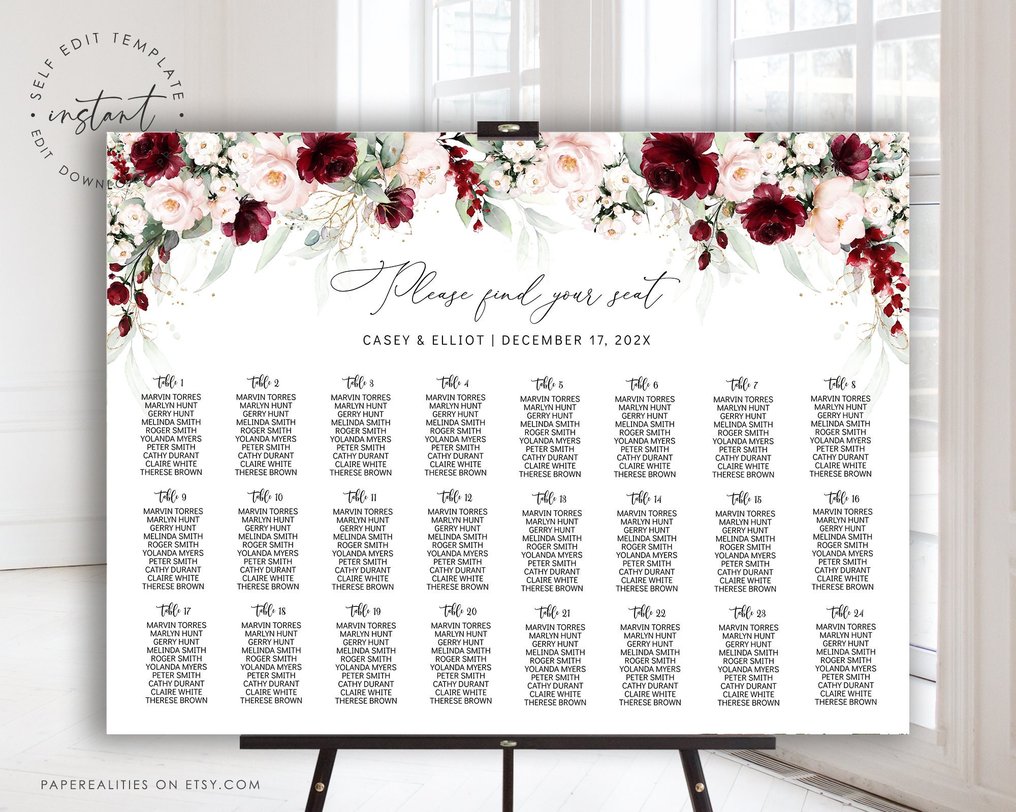 7 Sizes Wedding Seating Chart Template, Editable Wedding Table Seating  Chart Poster Sign PDF Instant Download Modern Find Your Seat MSC 