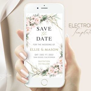 Greenery Blush Save the Date Evite Template (Digital Download)