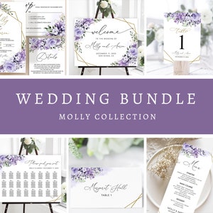 Purple Sage Wedding Invitation Suite: Editable Stationery Bundle (Digital Download)