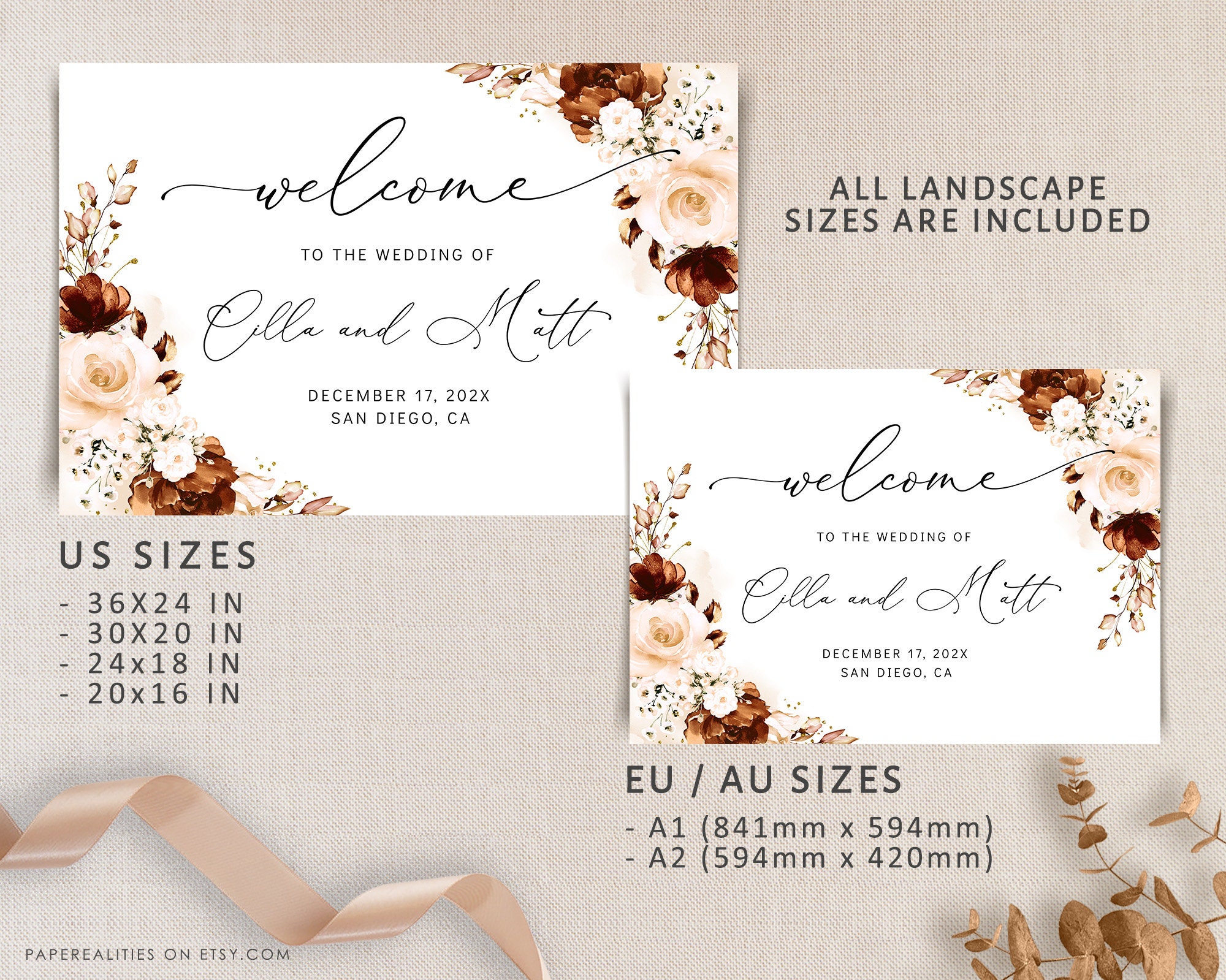 CILLA Wedding Welcome Sign Template Burnt Orange Welcome - Etsy