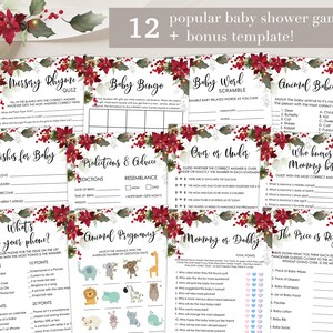 Christmas Baby Shower Games Bundle: Poinsettia & Holly (Digital Download)
