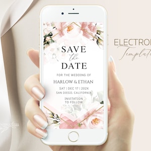 Blush Floral Wedding Save the Date Evite Template (Digital Download)