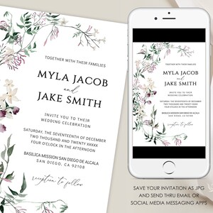 Wildflower Wedding Invitation Suite: Plum, Sage Green (Digital Download) image 5