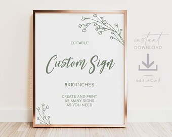 Sage Green Wedding Sign Template: Editable 8x10 (Digital Download)