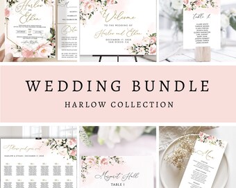 Blush Floral Wedding Invitation Suite: Harlow Template (Editable Download)