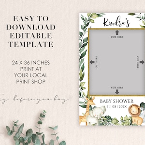 Baby Shower Photo booth Frame Template, Jungle Safari Photo booth Template, Baby Shower Party Photo booth, Greenery Safari Photo booth Frame