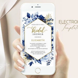 Navy Blue Bridal Shower Invitation Template, Bridal Shower Digital Invite  Bridal Party Phone Invitation Editable Bridal Template, ELIZA
