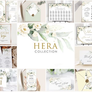 White Floral Wedding Invitation Bundle: Printable Template (Instant Download)