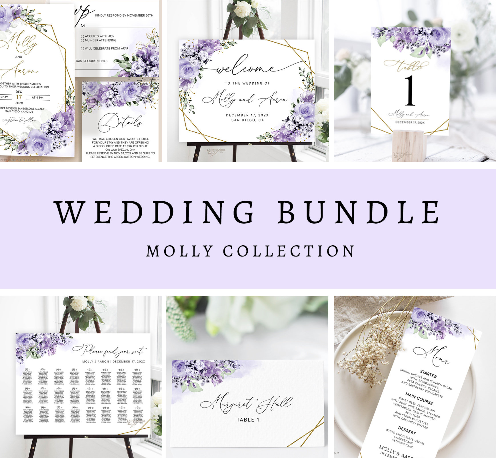 Lilac Wedding Invitation Template Bundle: Lavender Sage (Digital Download)