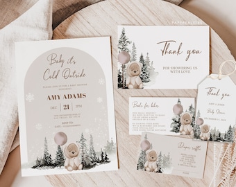 Winter Bear Baby Shower Invitation Template: Editable Corjl Download