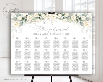 White Floral Seating Chart, Wedding Seating Chart Template, Editable Seating Chart Poster, Wedding Seating Sign, Seating Plan Template, HERA