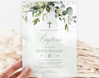 Greenery Baptism Invitation Template: Serene Eucalyptus (Digital Download)