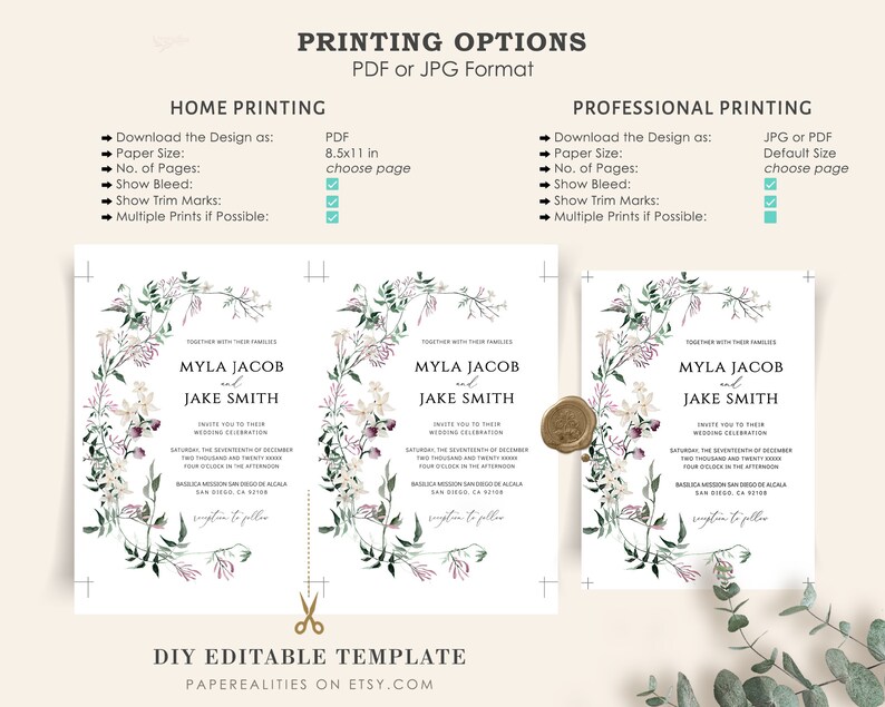 Wildflower Wedding Invitation Suite: Plum, Sage Green (Digital Download) image 9