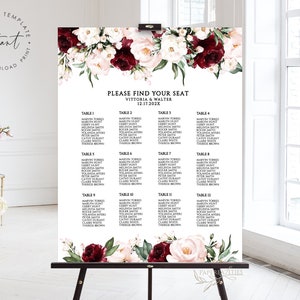 VITTORIA - Wedding Seating Chart, Wedding Seating Chart Template, Floral Seating Chart Template Download, Editable Seating Chart Template