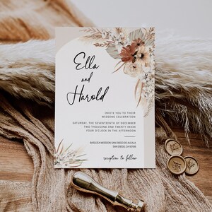 Boho Arch Wedding Invitation Template Champagne Terracotta Wedding Invite Printable Invitation Details RSVP QR Code Fall Wedding Invite ELLA image 3