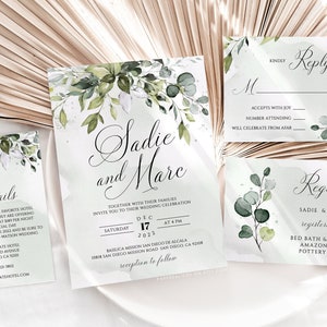 Eucalyptus Wedding Invitation Template Set (Digital Download)
