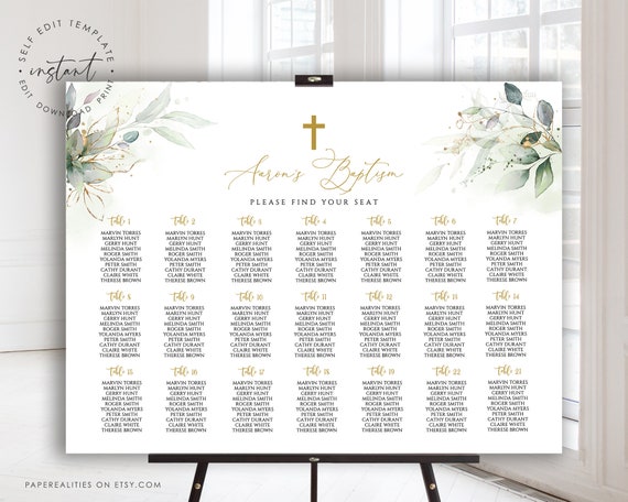 Baptism Seating Chart Template Christening Seating Chart - Etsy