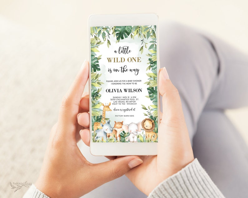 Jungle Safari Baby Shower Evite Template Jungle Animals Baby Etsy