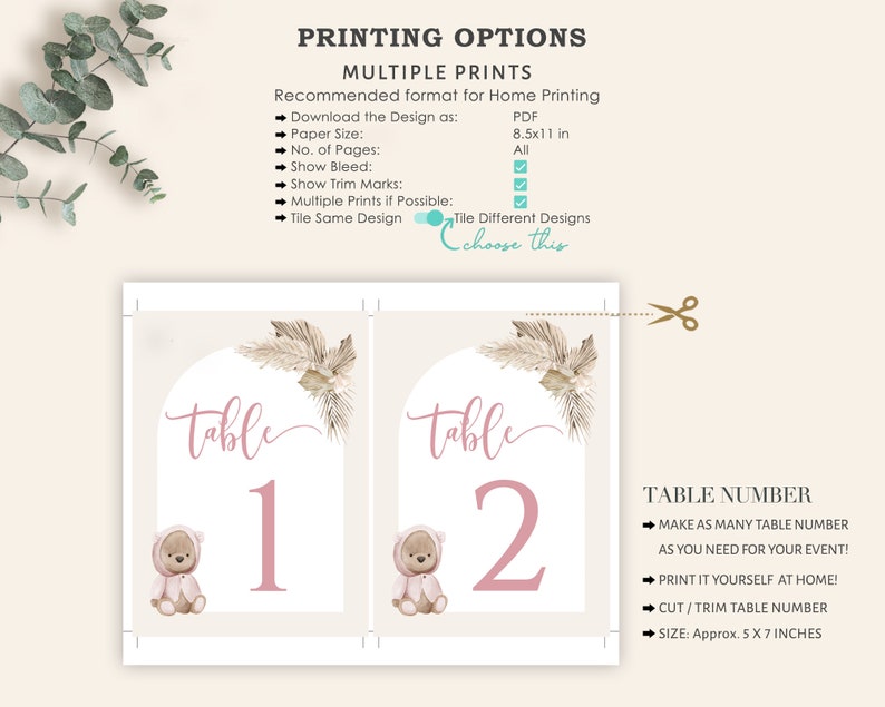 Bear Baby Shower Table Number Template Dusty Pink Table - Etsy