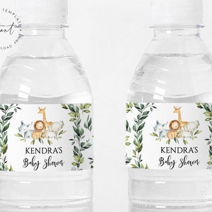 Baby Shower Bottle Label Template, Baby Shower Water Bottle Label, Safari Water Bottle Label, Printable Safari Water Label Template, 2 Sizes