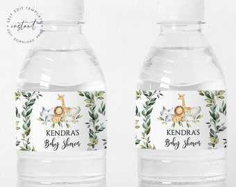 Safari Baby Shower Water Bottle Label Template (Digital Download)