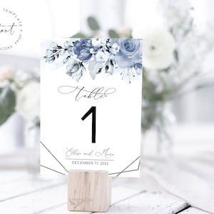 AUDREY - Wedding Table Number Template Dusty Blue Florals, Printable Table Number, Editable Table Number, Table Number Sign, Dusty Flowers