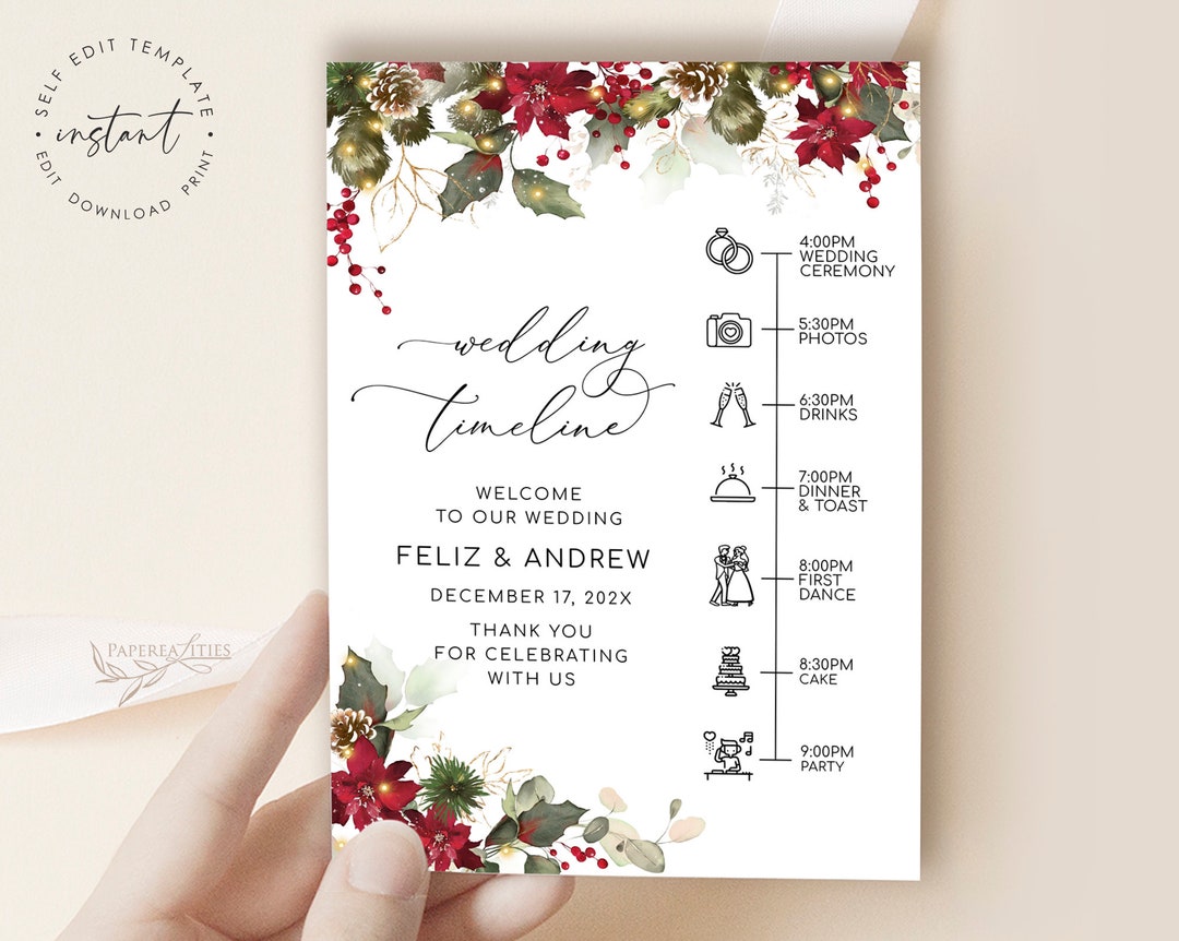 Winter Wedding Timeline Template, Christmas Wedding Timeline, Christmas ...