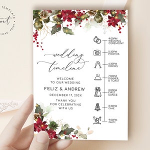 Christmas Wedding Timeline Template: Floral Winter Agenda (Digital Download)