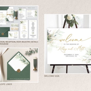 KELSEY Greenery Wedding Invitation Bundle Template, Sage Green Gold Wedding Invitation Suite, Wedding Template Bundle, Wedding Invitation image 2