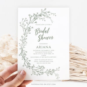 Sage Green Botanical Bridal Shower Invitation (Digital Download)
