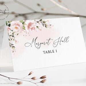 HARLOW - Modèle de carte de lieu de mariage Blush floral, carte de lieu imprimable, modèle de carte de lieu pliable, modèle de carte de nom de mariage floral