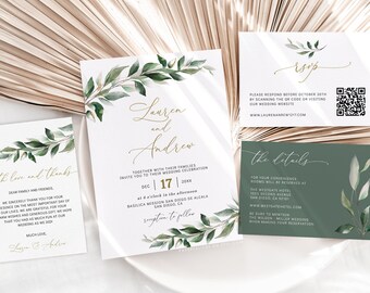 Greenery Wedding Invitation Template: Botanical Sage Design (Digital Download)