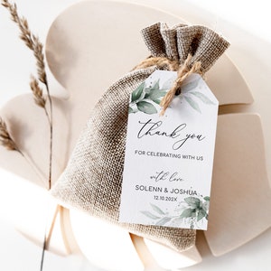 SOLENN - Greenery Wedding Favor Tags Template, Printable Editable Favor Tags, Favor Tags Bridal Shower, Botanical Wedding Favor Tag Template