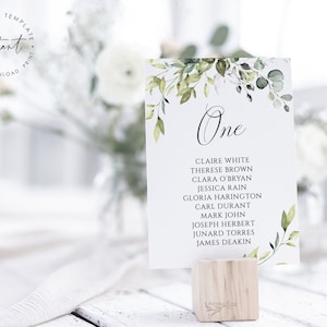 SERENE- Plantilla de tarjeta de tabla de asientos de boda verde, tarjeta imprimible de tabla de asientos de boda, plantilla de plan de mesa, tarjeta de tabla de asientos editable