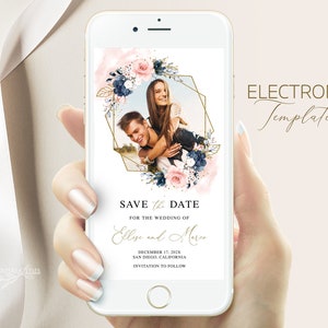 ELLISE - Navy Blush Save the Date Evite, Smartphone Save the Date, Digital Save the Date, Electronic Save the Date, Wedding Evite Template