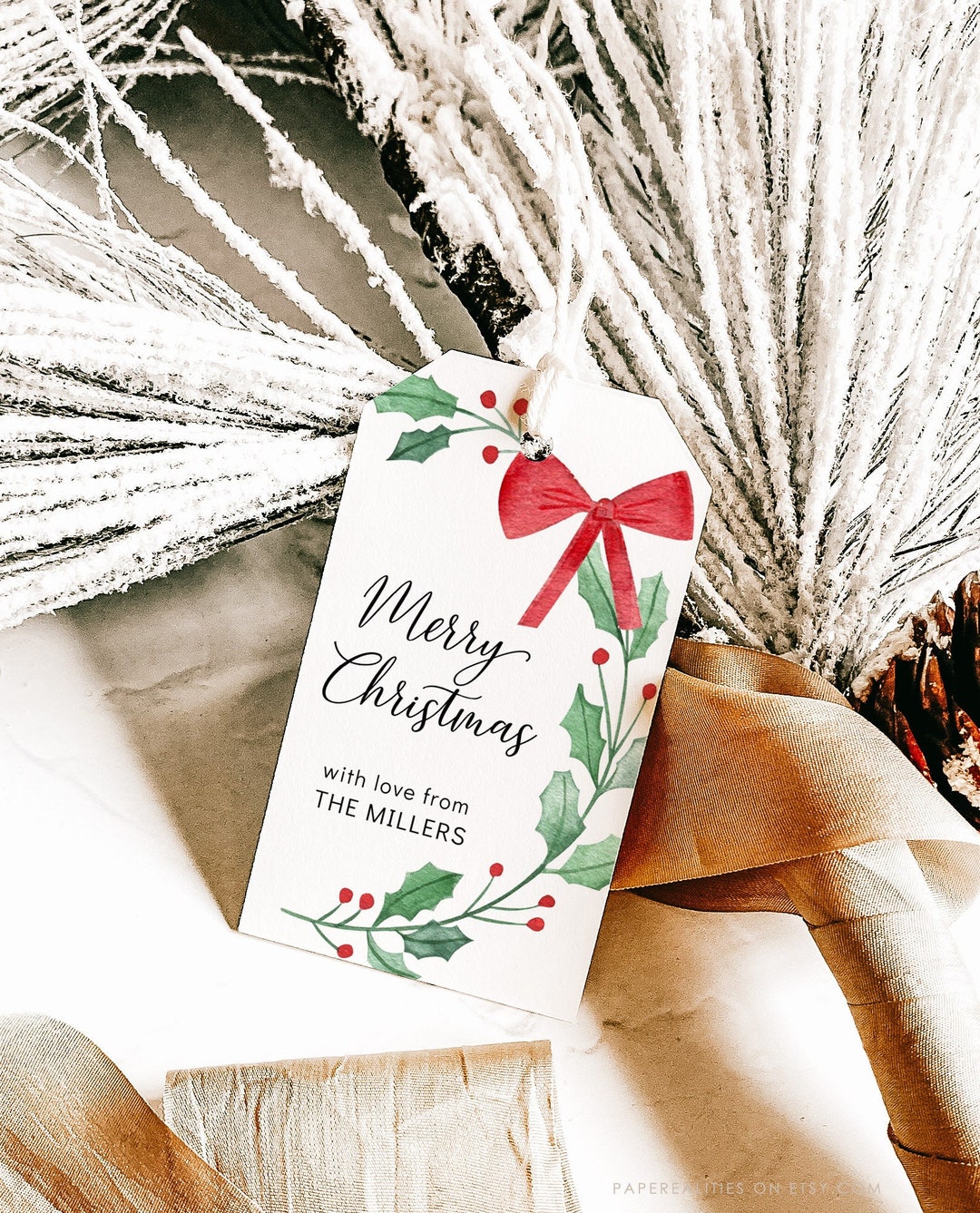 Christmas Tag Template, Printable Christmas Wreath Gift Tag ...