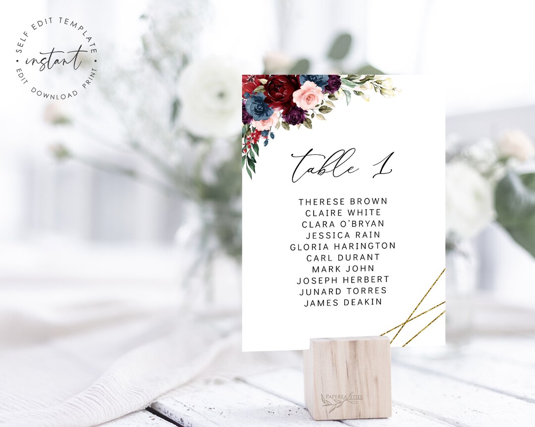 SARAH - Wedding Seating Chart Card Template, Printable Wedding Seating ...