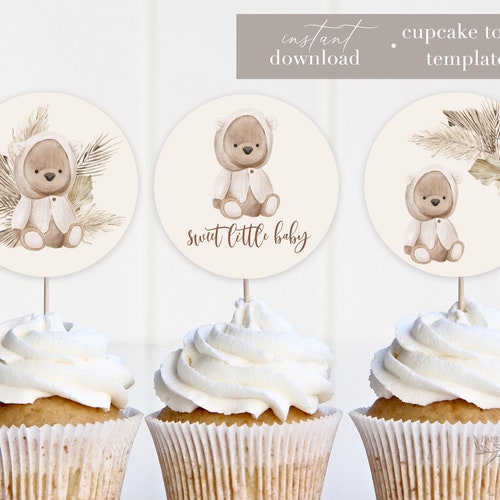 Bear Baby Shower Cupcake Toppers Template Printable Teddy Etsy