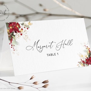 Plantilla de tarjeta de lugar de cena de Navidad, tarjeta de lugar de boda de invierno, descarga de tarjeta de lugar de boda imprimible, plantilla de tarjeta plana tipo tienda NATALIE