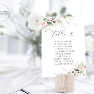 ELLIE - Greenery Blush Wedding Seating Chart Card Template, Floral Wedding Table Names, Printable Find Your Seat Card, Seating Plan Template