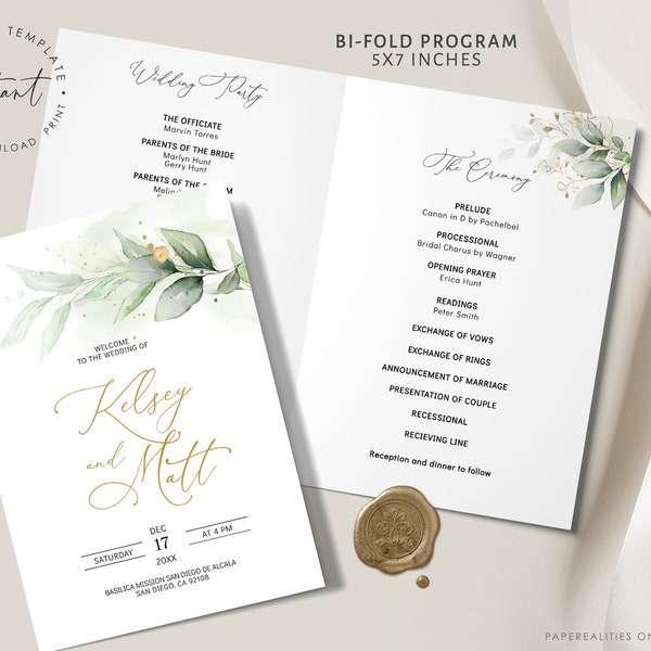 KELSEY - Wedding Program Template Foldable, Catholic Church Wedding Ceremony Program, Printable Editable Catholic Wedding Ceremony Template