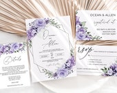 Lavender Floral Wedding Invitation Template (Digital Download)