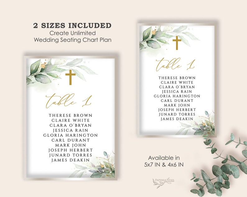 Baptism Table Seating Chart Template, Christening Seating Chart, Editable Seating Chart, First Communion, Greenery Baptism Seat Plan, BC32 image 2